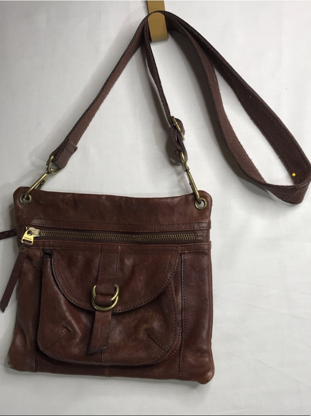 Fossil Brown Leather Crossbody with Front Flap Pocket